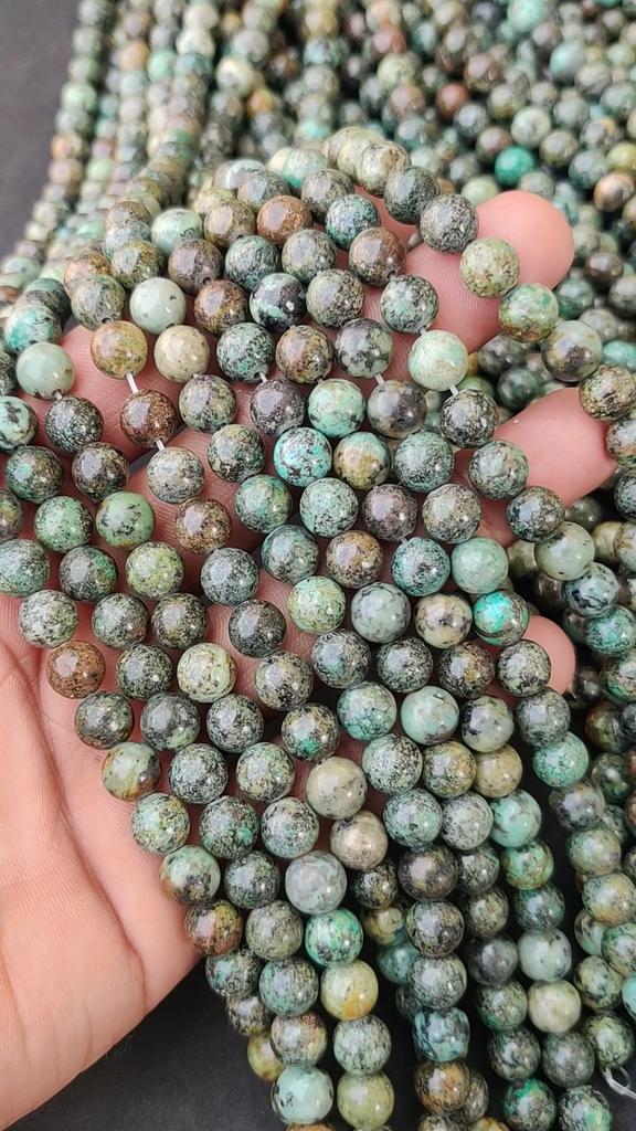 Natural Green Brown African Turquoise Beads, Size 6MM 8MM 10MM, Beads, Loose Round Beads, 14-15 Inch Strand Beads.