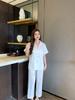 Women's Summer Comfortable Ice Silk Loungewear Set 2 Piece Short Sleeve Long Pants Pajamas Set Casual Printed Homewear