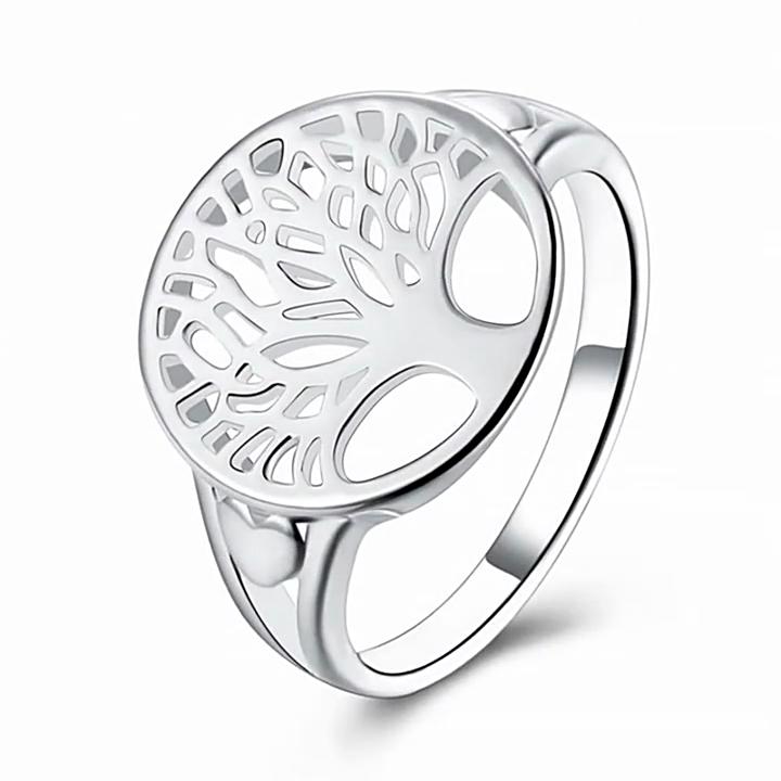 Women's Tree of Life Ring Hollow Out Round Fashion Unique Design Copper Plated Platinum Color Jewelry Accessory Creative Floral Inspired