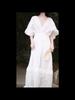 Johnature Women Vintage Tierred Dress V-Neck Short Sleeve Solid Color Summer Patchwork Casual Female Dress
