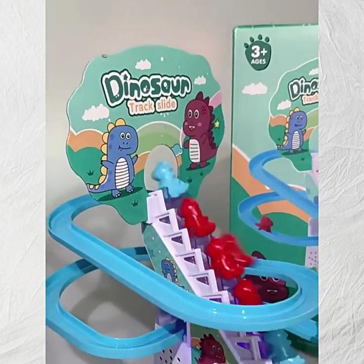 Electric Stair Climbing Toy, Dinosaur Track Sliding Toy Dino Slide Toy Dinosaur Escalator Toy Dino Musical Toy Gliding Track Toy with Music & Lights