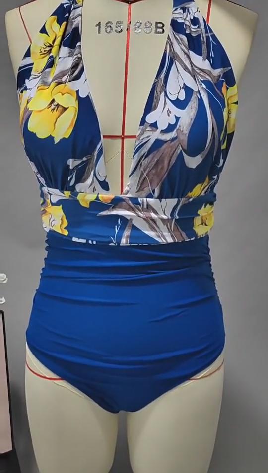Women’s Printed Halter Monokini Bathing Suit One-Piece Padded Swimsuit, Backless Bikini Swimwear