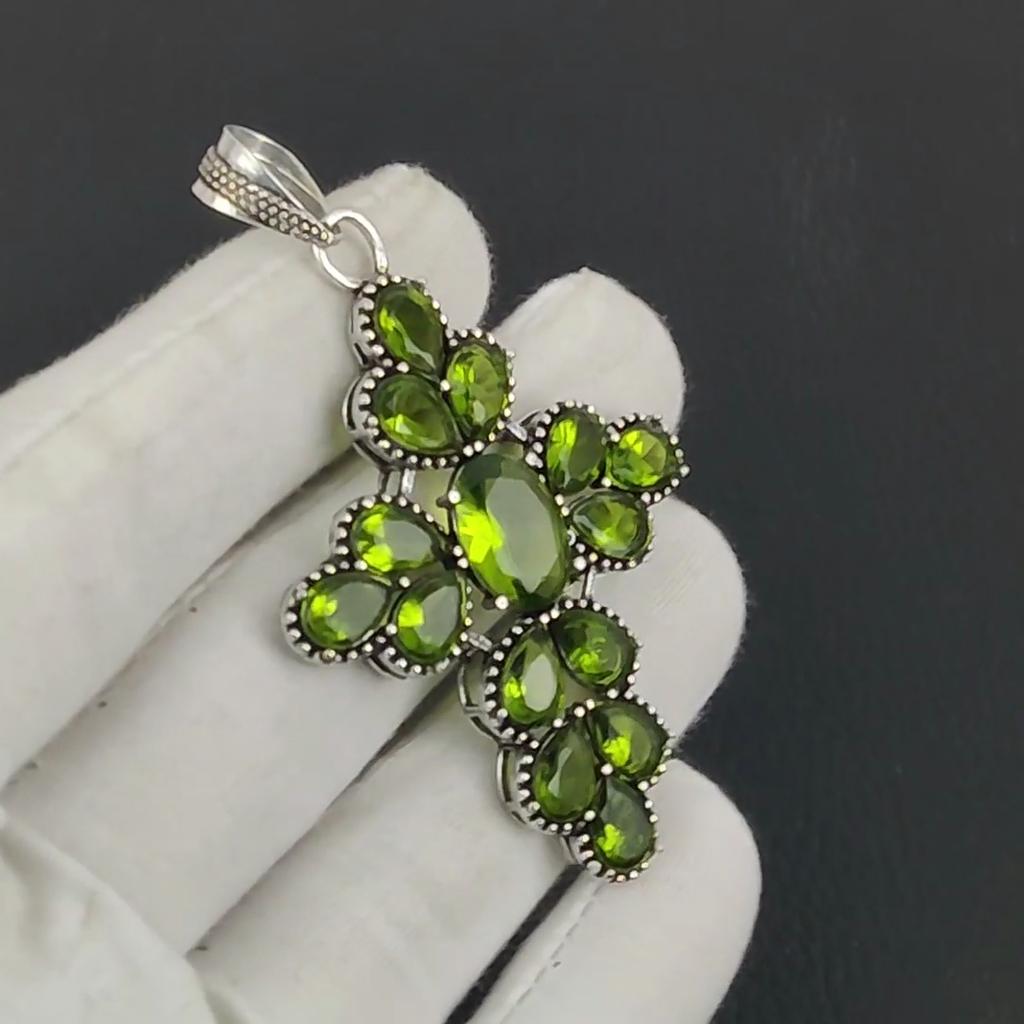 White Topaz Gemstone Silver Cross Pendant in 925 Sterling Silver - Handmade Pear Design, Everyday Wear Jewelry Father Day Gift