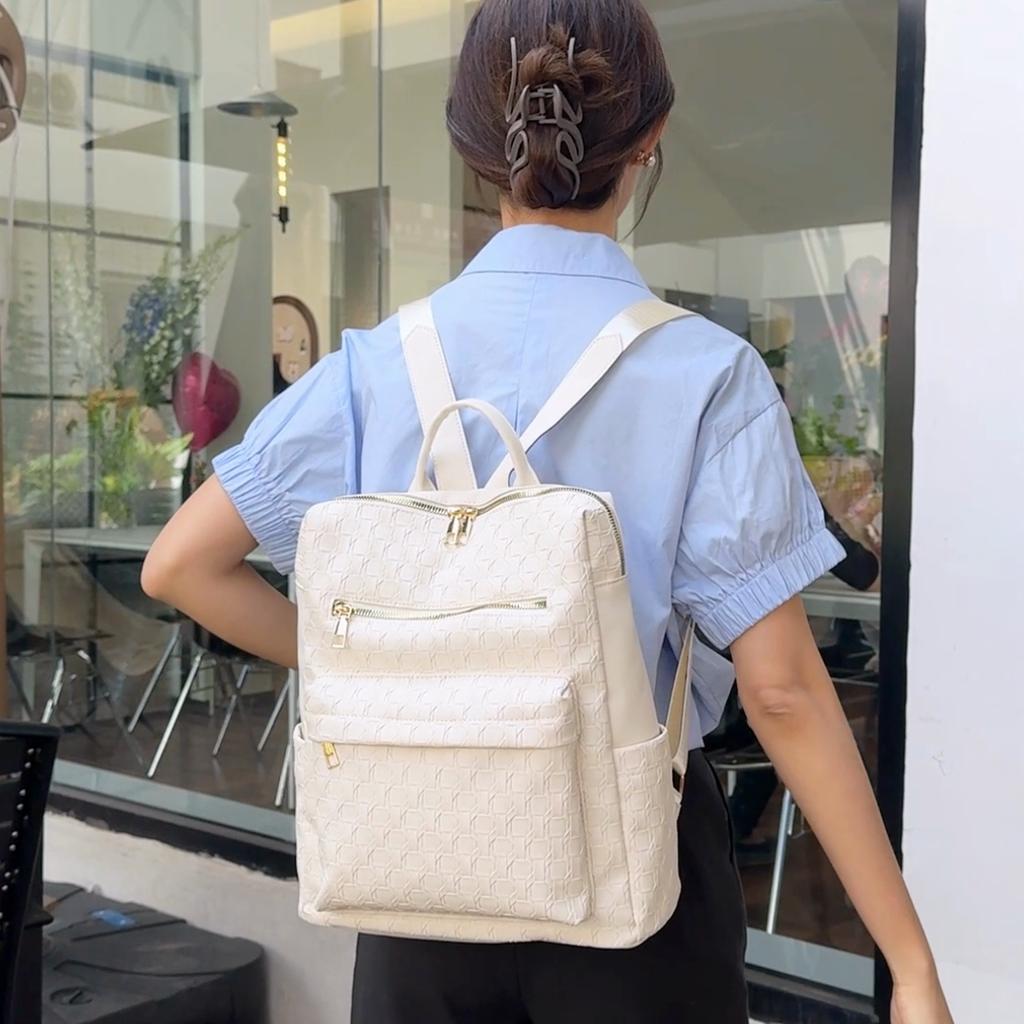Soft Leather Backpack Women's Large Capacity Backpack Solid Color Travel Bag