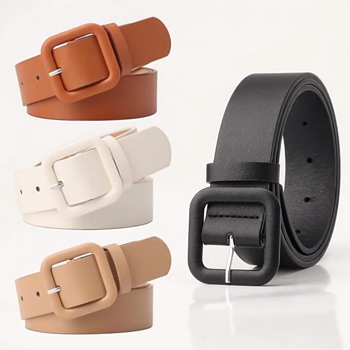 Women's Square Buckle Belt Faux Leather Adjustable Waist Strap Minimalist Fashion Accessory Elegant Decor Multi Color