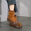 Johnature Genuine Leather Thick Soled Snow Boots Round Toe And Thickened Plush Warm Women's Cotton Boots