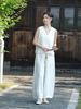 Johnature Women Vintage Pants Summer Chinese Style Solid Color Elastic Waist Trousers Loose Pockets Wide Leg Pants