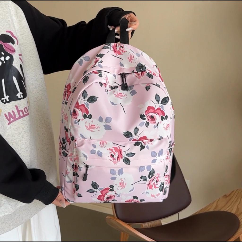 Three-Piece Backpack Set School Bag Lunch Bag Floral Simple Backpack Large Capacity Schoolbag