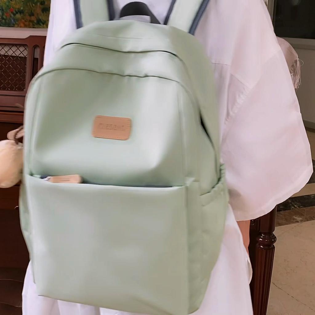 Women Solid Color Backpack Large Capacity Student Schoolbag Computer Backpack