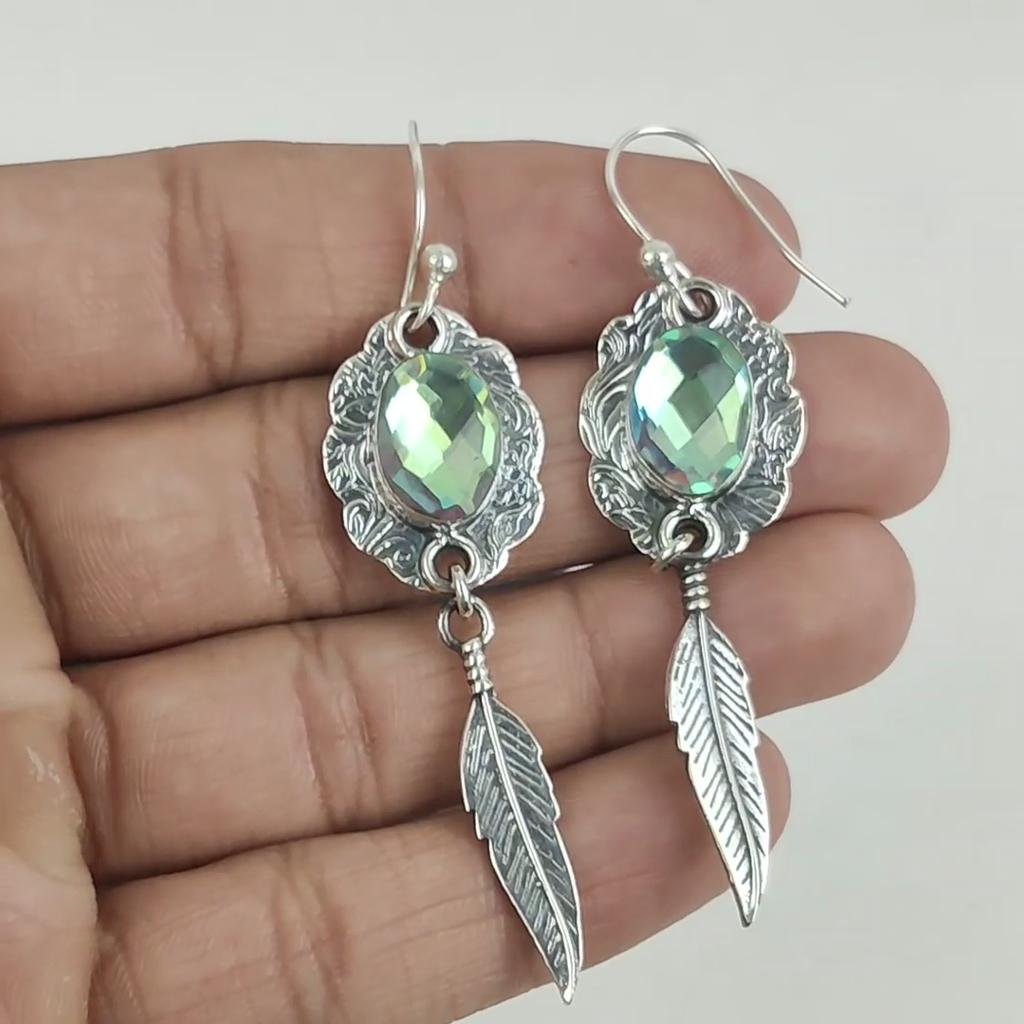 Amazing Mystic Topaz Gemstone Earrings, 925 Sterling Silver Earring, Handmade Boho Silver Jewelry Dangle Earrings, Gift For Mom