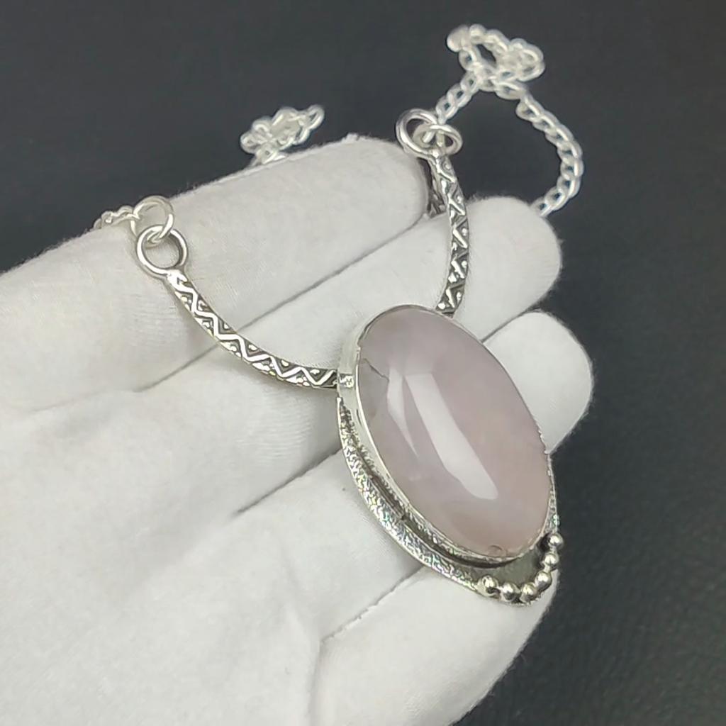 Rose Quartz Necklace, Rose Quartz Gemstone, 925 Sterling Silver Necklace, Rose Quartz Jewelry For Women, Rose Quartz Necklace For Gifts