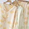 Spring / Autumn Pastoral Women's Pajamas Thin Cotton Double-layer Gauze Nine-quarter Sleeve Loungewear V-neck Pajama Sets for Women 2 Piece