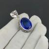 Dainty Blue Sapphire Gemstone Silver Pendant in 925 Sterling Silver - Handmade Oval Design, Everyday Wear Jewelry Party Wear Gift