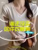 Black Right Shoulder Slim V-neck Short-sleeved T-shirt for Women Summer New Korean Style Pleated Slim Waist Short Top