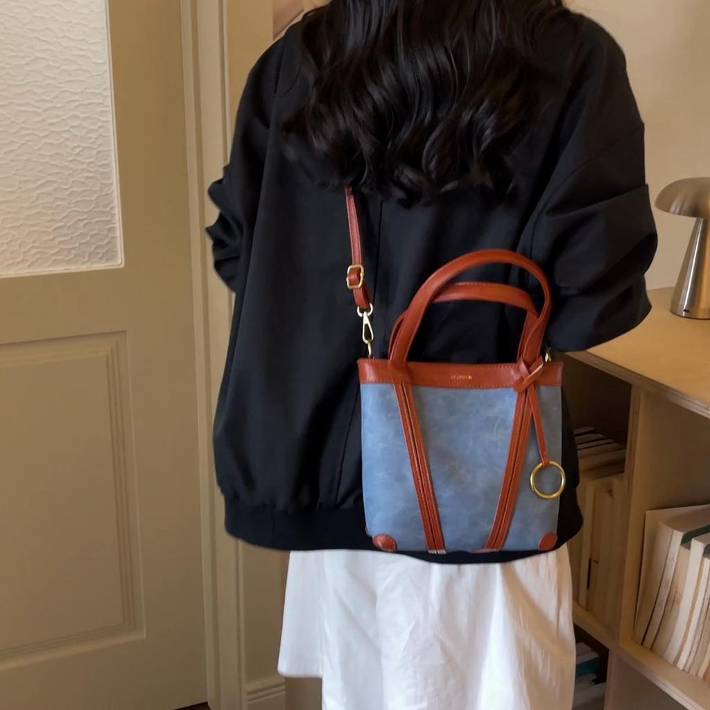 Portable Denim Tote Bag Women's Shoulder Underarm Bucket Bag