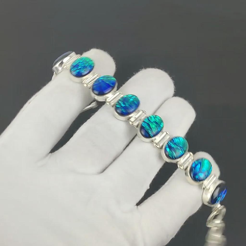 Australian Triplet Opal Bracelet 925 Sterling Silver Bracelet Adjustable Chain Bracelet Handmade Boho Bracelet Opal Gemstone Jewelry Engagement Gifts