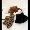 Eimerhut Bärenohren Ball Verdickt Herbst Winter Leopard Plüschball Beanie für Draußen