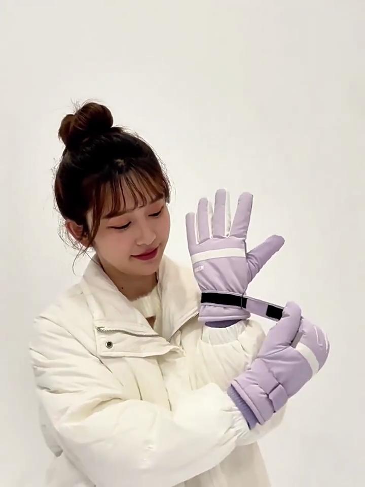Winter Warm Gloves Touch Screen Women's Thick Cotton Down Riding Cute and Windproof Skiing Gloves with Velvet