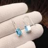 Schweizer blauer Topas, Silberohrring für Damen, 2,5 cm, 925er Sterlingsilber, handgefertigter Schmuck, Geschenkidee EE-180-8