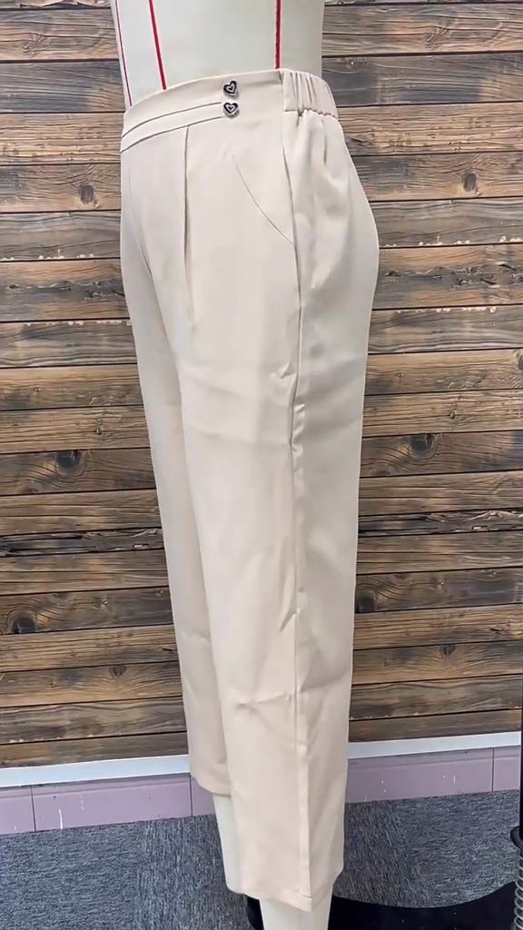 Summer Women's Plus Size Elastic Waist Casual Solid Color Elastic Calf Pants Nine Tenths Pant