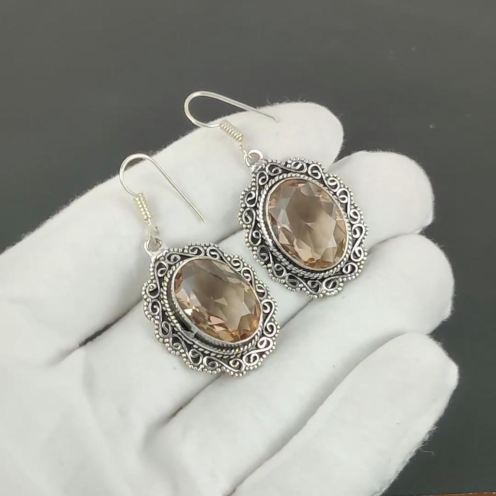 Smoky Topaz Gemstone Earrings, 925 Sterling Silver Earrings, Silver Earrings For Gift, Smoky Topaz Dangle Drop Earrings For Valentine's Day Gifts