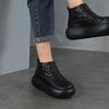 Johnature Retro Handmade Woven Genuine Leather Ankle Boots Women's Platform Shoes