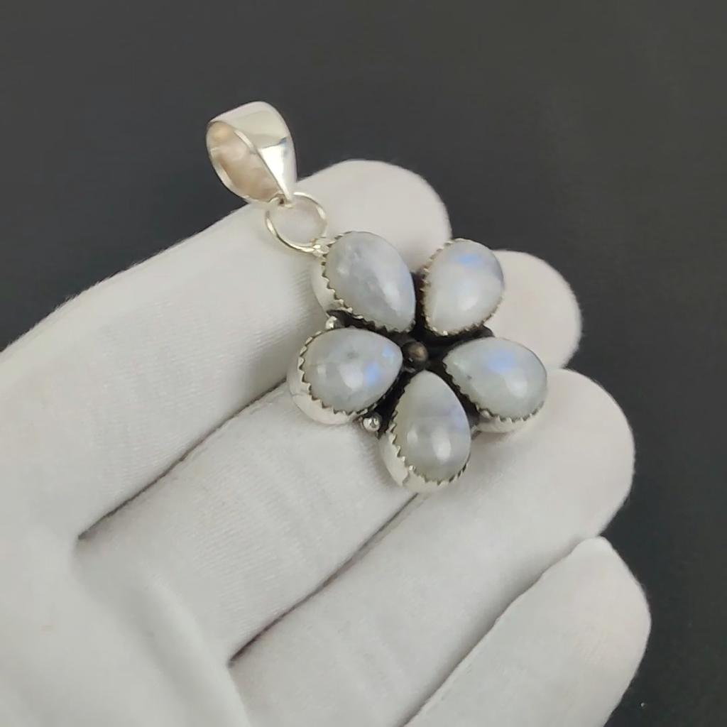 Beautiful Red Garnet Gemstone Silver Pendant In 925 Sterling Silver - Handmade Flower Design, Everyday Wear Jewelry Easter Gift