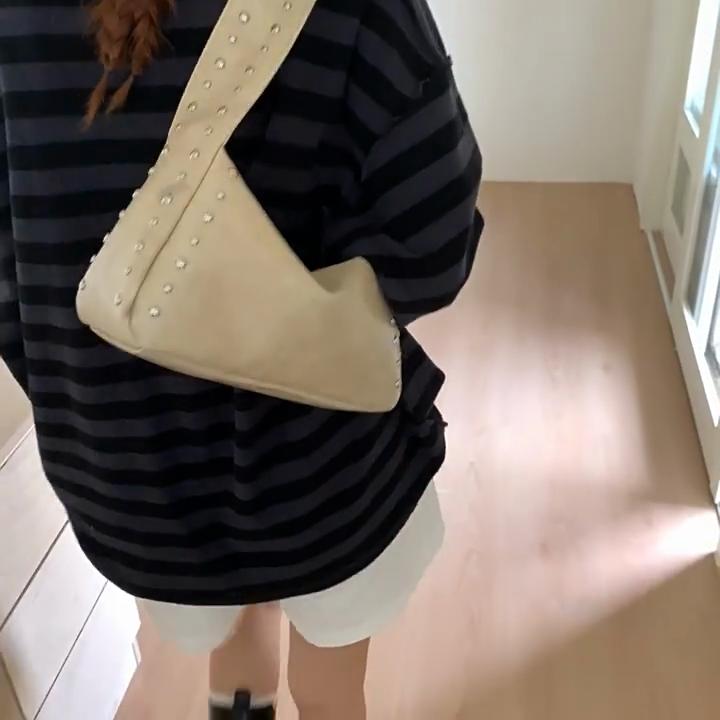 Yogodlns Vintage Solid Color Rivet Women's Underarm Bag Lightweight Portable PU Leather Shoulder Bag for Travel, Beach & Casual Outings