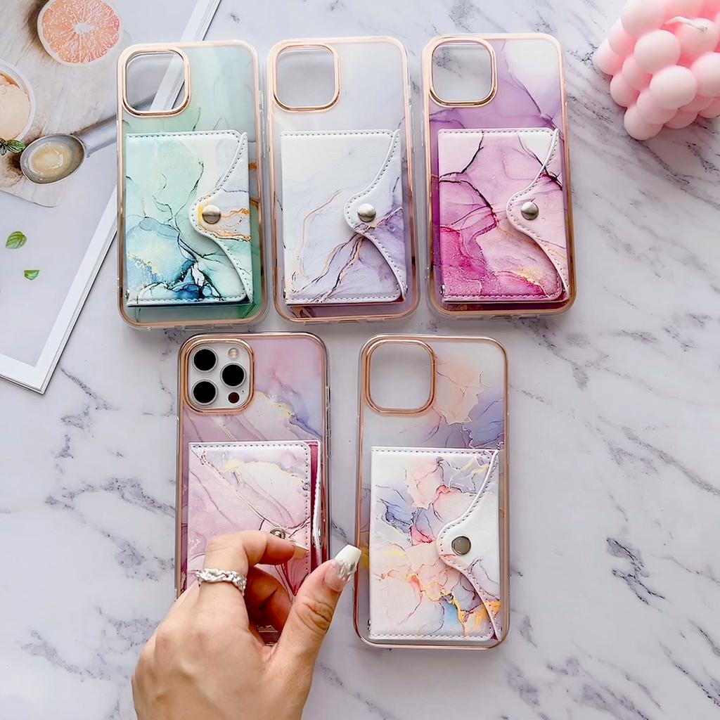 Luxusní zlacení mramorová malba peněženka držák karty nárazník pouzdro na telefon stojánek pro iPhone 15 Pro Max Zadní kryt Samsung Xiaomi Honor Oppo Moto IMD