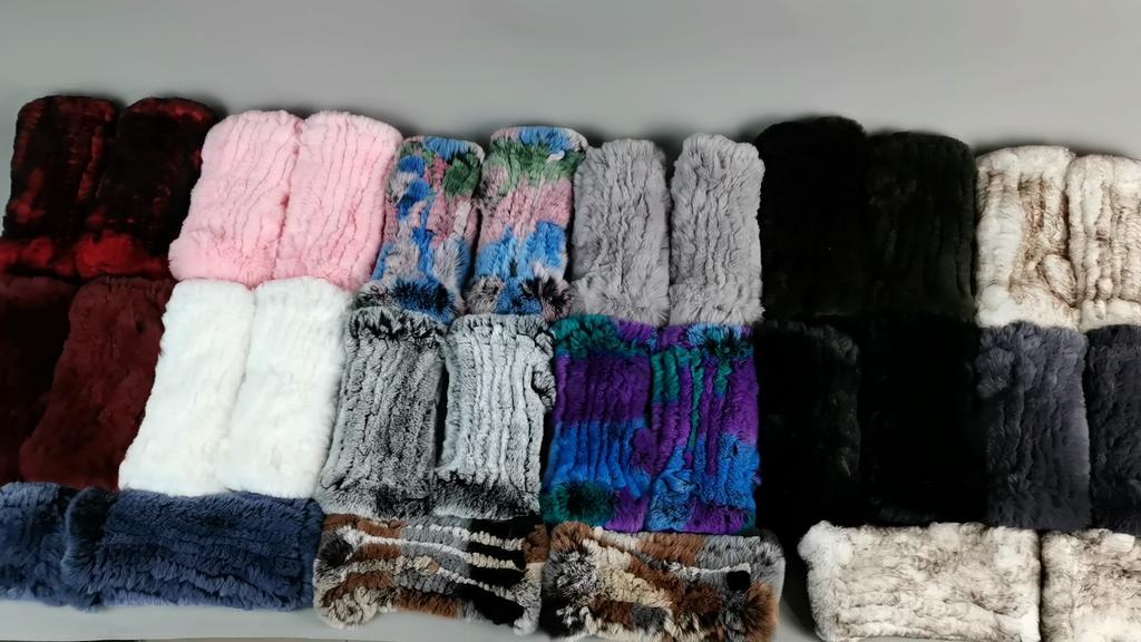 New Women 100% Real Genuine Knitted Rex Rabbit Fur Mittens Winter Warm Lady Real Fur Fingerless Gloves Handmade Knit Fur Mitten