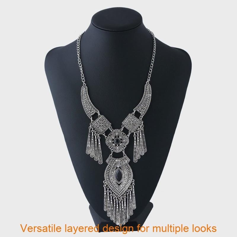Ethnic Style Simulation Gemstone Decoration Women Necklace With Tassel Design For Art And Vintage Style Fans