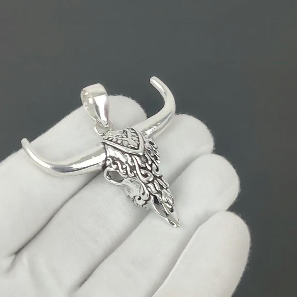 Buffalo Skull Pendant, 925 Sterling Silver Handmade Pendant, Antique Pendant, Vintage Chain Pendant Necklace, Anniversary Gift For Love