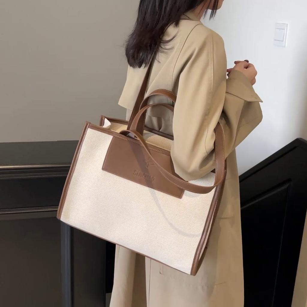 Large Capacity Tote Bag Women's Commuter Bag Color Block Shoulder Bag