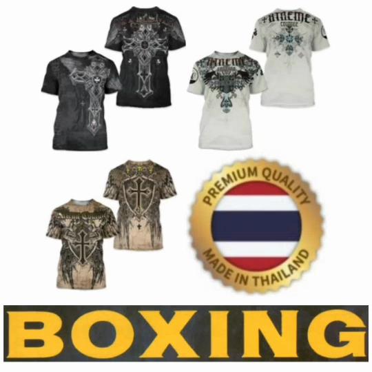 Muay Thai T-Shirt Kick Boxing 3D Print Cross Retro Vintage Gothic Graphic Men Women Unisex Short Sleeve Round Neck MMA Mix Martial Art