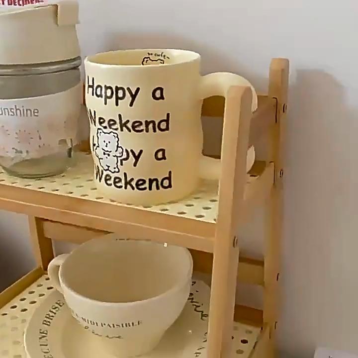 Organizzatore di Tazze a Doppio Strato, Scaffale Portaoggetti Stile Rattan, Portaoggetti da Tavolo per Cucina, Vassoio Multifunzionale per Organizzazione Casa Ufficio Campeggio
