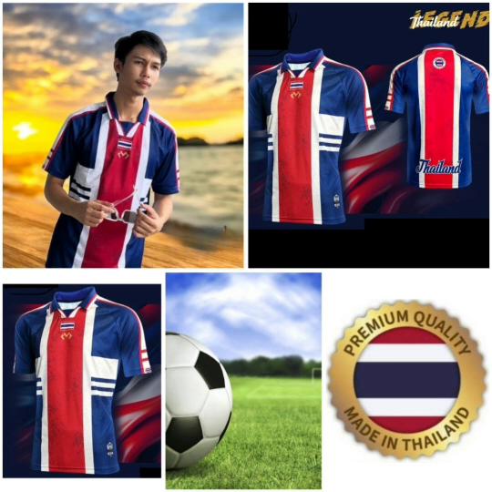 THAILAND National Football Soccer Vintage JERSEY CHEER Fan Version Quick Dry Shirt Polo Polyester Short Sleeve Uniform Elephant Logo Sport Outdoor