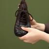 Johnature Genuine Leather Hand Woven Thick Heel Ankle Boots Retro Soft Sole Versatile Women's Shoes