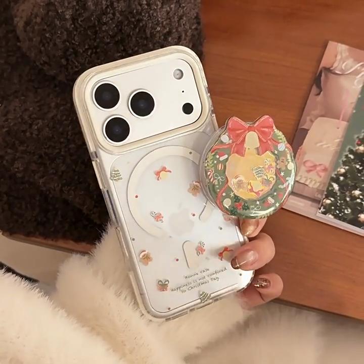Creative Christmas Wreath Stand Phone Case for iPhone 17 and iPhone 17 Pro Max