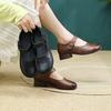 Johnature Retro Comfortable Thick Heeled Shoes Casual Genuine Leather Pumps Commuter Versatile Women's Shoes