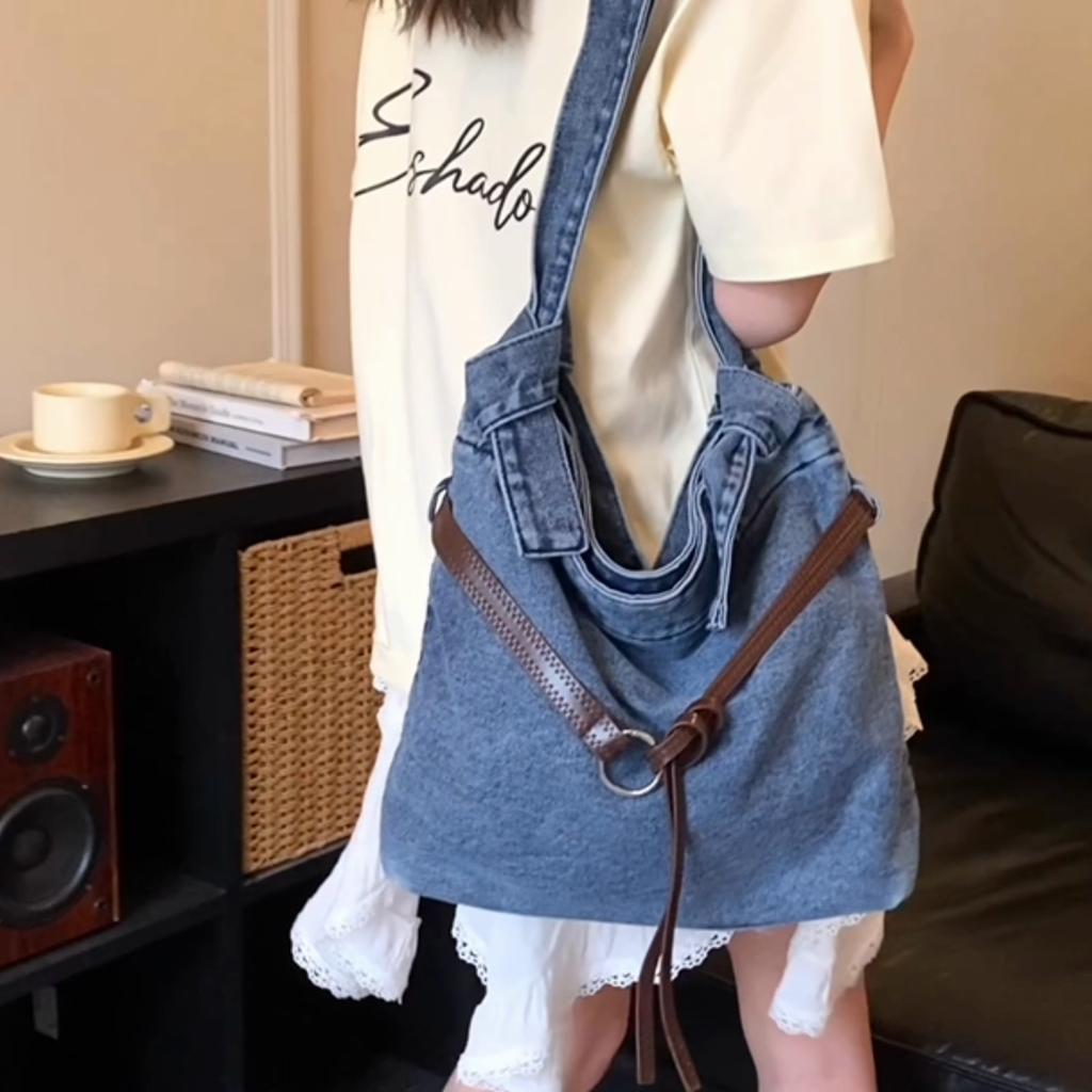 Große Kapazität Commuter Tote Bag Damen Schulter Crossbody Tasche Jeans Tasche