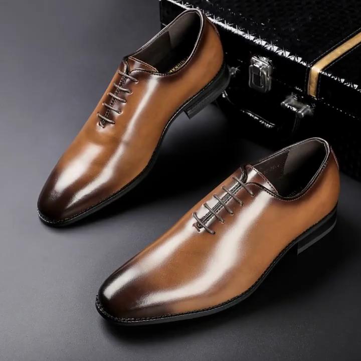 Genuine Leather Men's Dress Shoes Handmade Social Business Wedding Brown Black Luxury Lace Up Formal Oxfords Mens Shoes