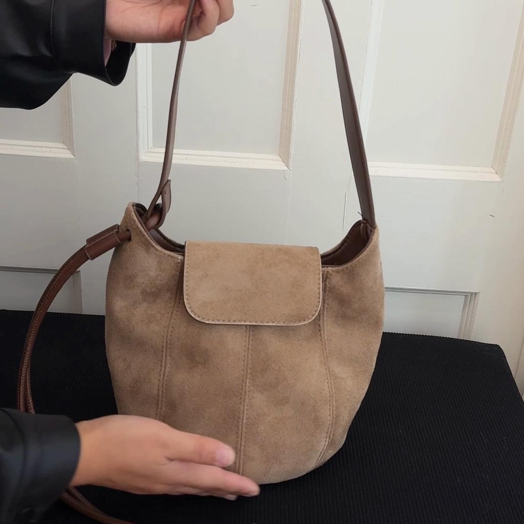 PU Suede Bucket Bag Women's Crossbody Shoulder Tote with Drawstring Closure Fashion Mini Handbag