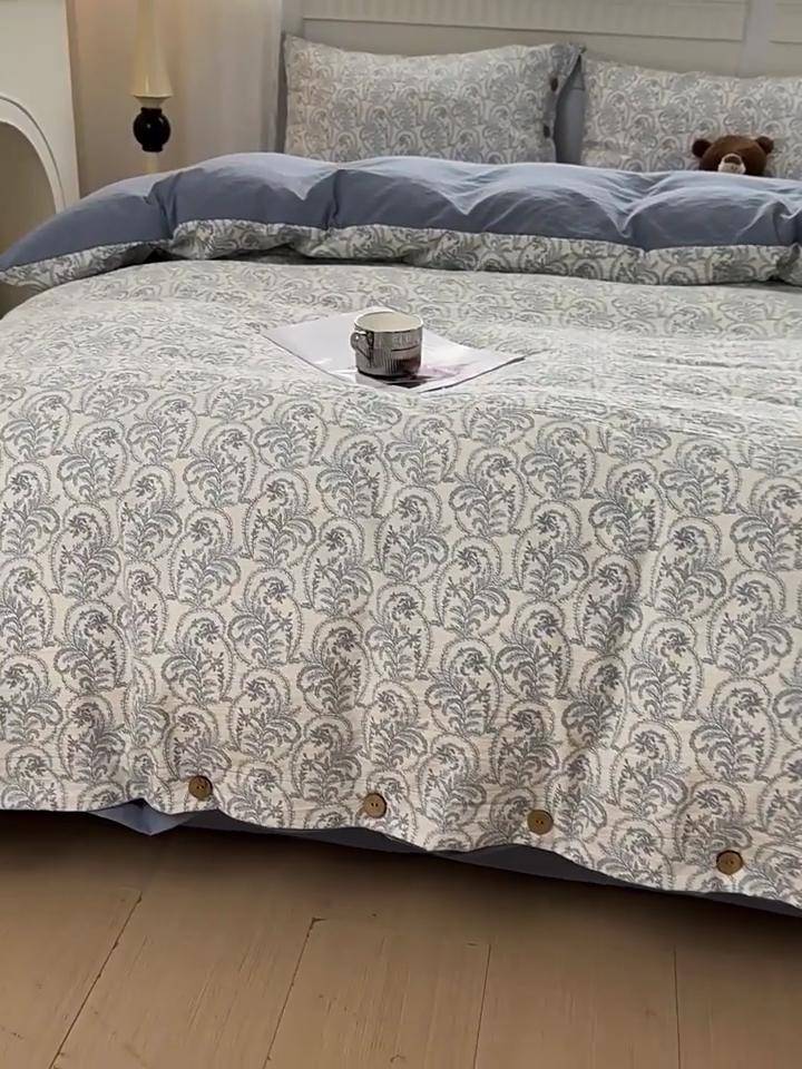 Reine Baumwolle Vintage Blumen Knopf Steppdeckenbezug Weich Atmungsaktiv Komplett Baumwolle Bettwäsche Bettbezug Für Gemütliche Wohnkultur