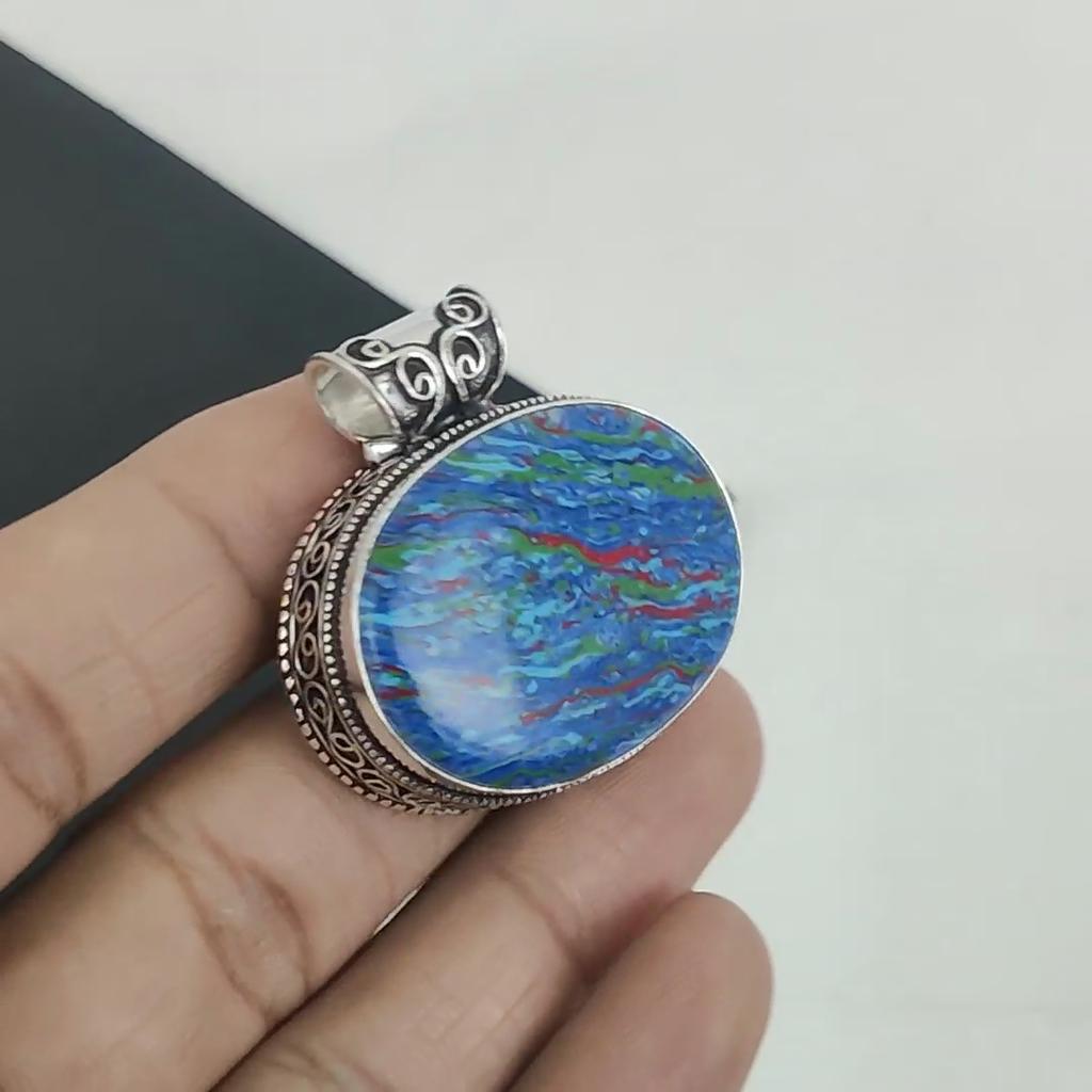 Natural Rainbow Clacilika Gemstone Silver Pendant in 925 Sterling Silver - Handmade Oval Design, Everyday Wear Jewelry Mother's Day Gift