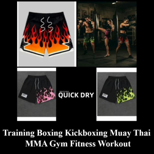 Shorts Fire Flame Pink Green 3D Print Training Muay Thai Kickboxing Boxing MMA Unisex Sport Gym Fitness Workout Quick Dry Elastic Waist