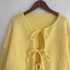 Women's Classic Tie-Front Knit Cardigan - Solid Color Round Neck Sweater Casual Pullover
