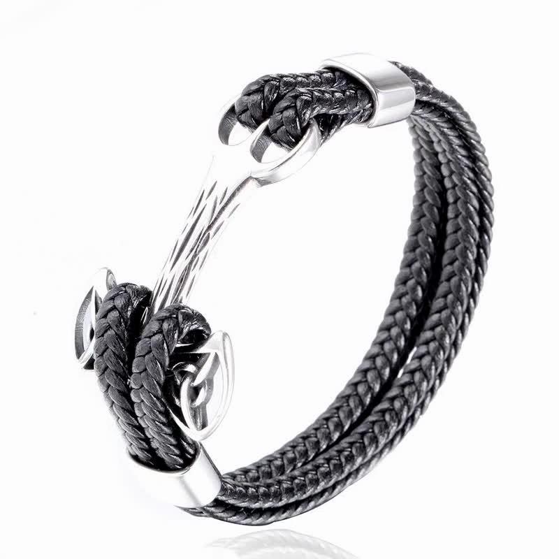 Simple Men's Anchor Bracelet, Leather Bracelet, Titanium Steel Fashion