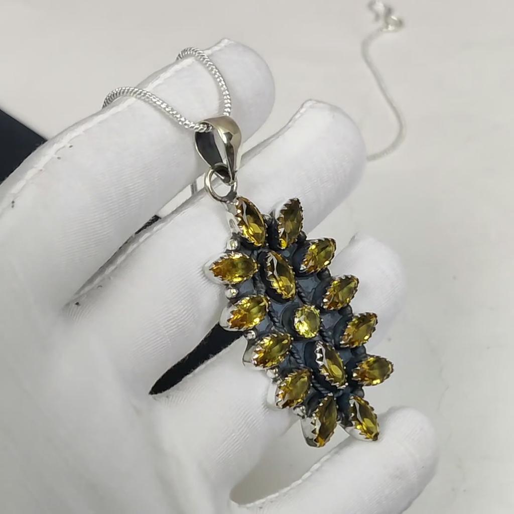 Wunderschöner Citrin Edelstein Handgefertigt 925 Sterling Silber Elektroform Blume Halskette, Citrin Silber Für Ehefrau Unisex Anhänger Geburtstagsgeschenke