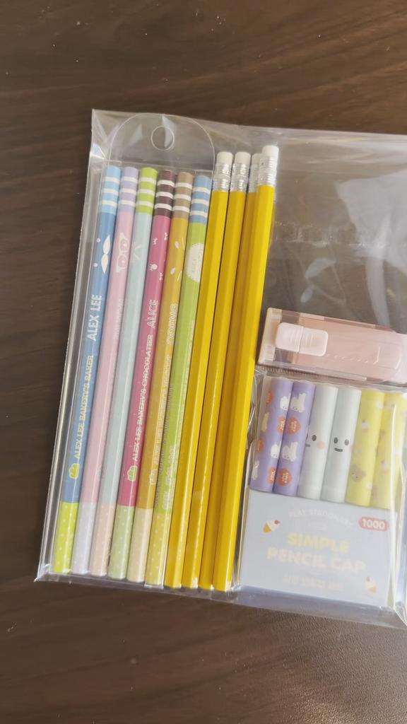 Back to School HB Pencil Stationery Set with 10 Pencils, Slide Eraser & 6 Cute Pencil Caps | School Supplies Kit