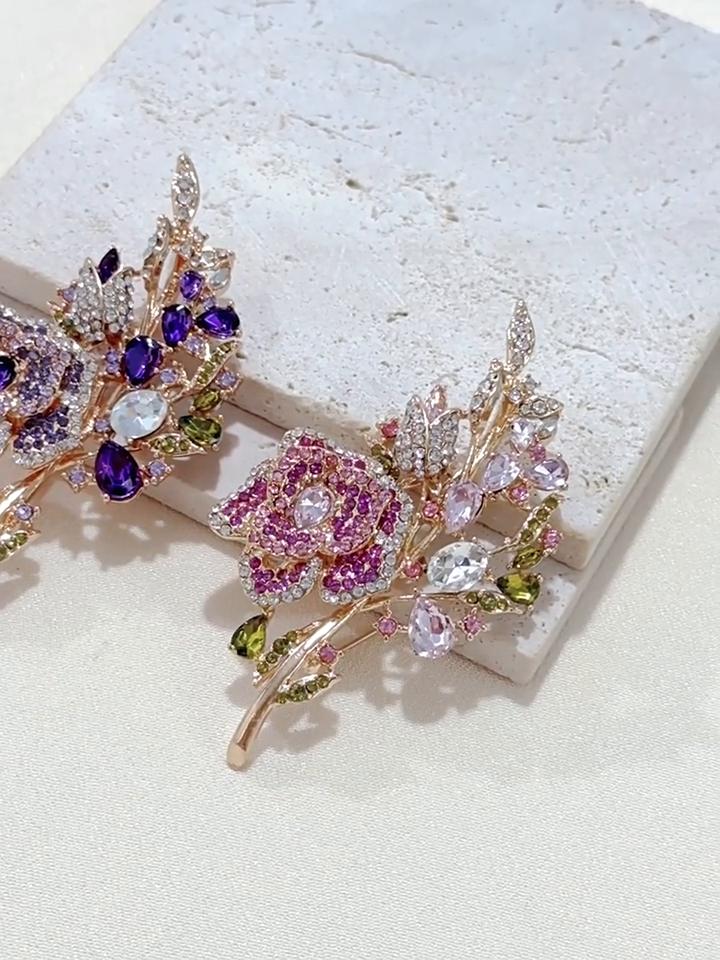 New High-grade Alloy Rhinestone Rose Bouquet Brooch, Elegant and Versatile Women's Clothing Brooch Jewelry Pin